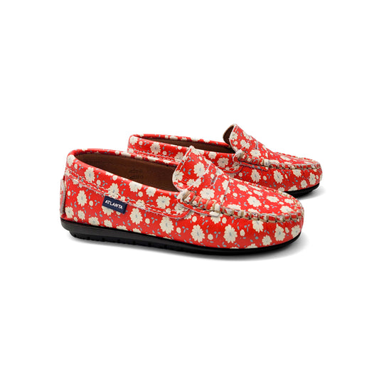 Atlanta Mocassin Red Cream Flowers Penny Loafer