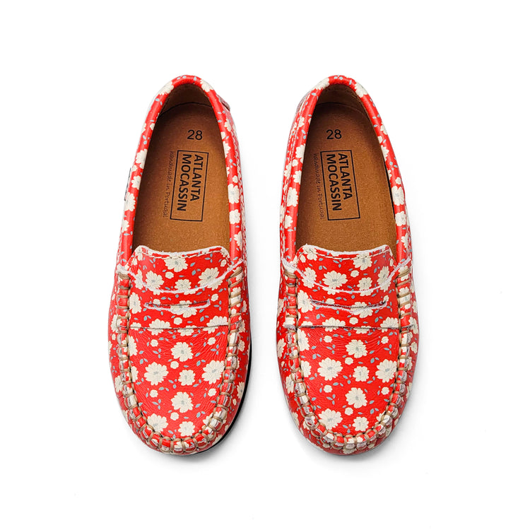 Atlanta Mocassin Red Cream Flowers Penny Loafer