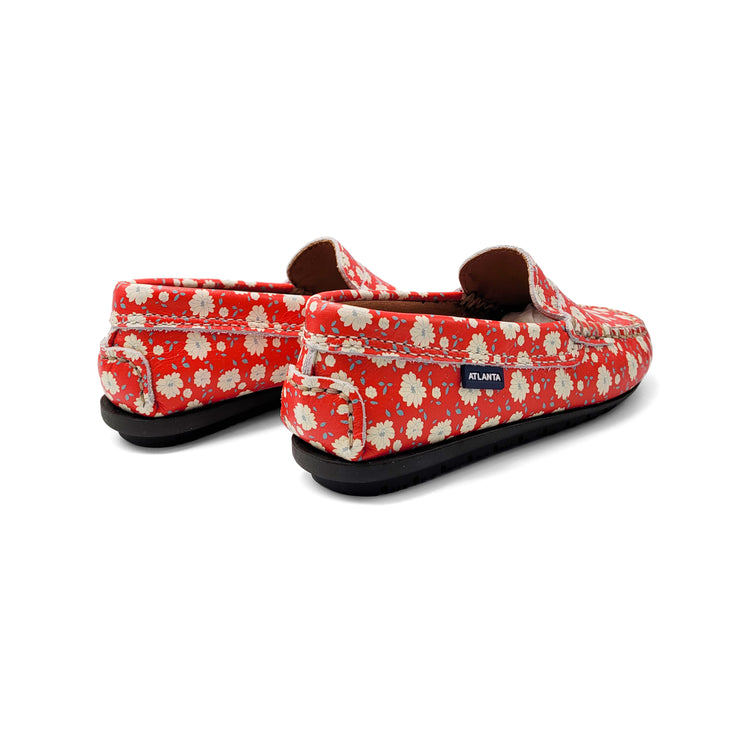 Atlanta Mocassin Red Cream Flowers Penny Loafer