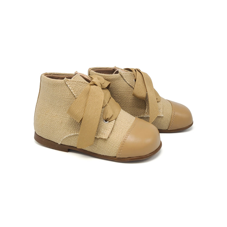 Zubii Latte Linen Lace Up First Walker ZU059