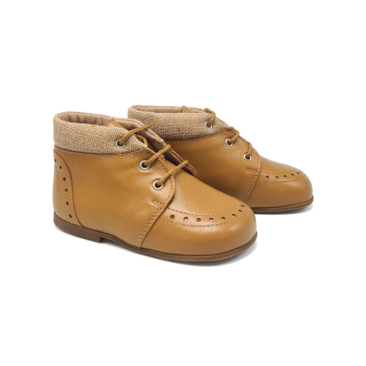 Zubii Cognac Linen Lace Up First Walker ZU040