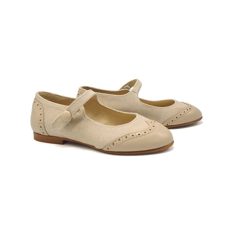 Blublonc Celia Sand Linen Wingtip Mary Jane