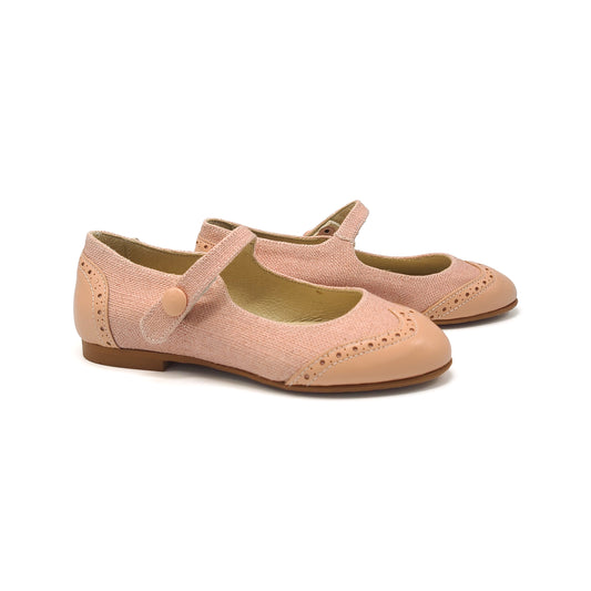 Blublonc Celia Salmon Linen Wingtip Mary Jane