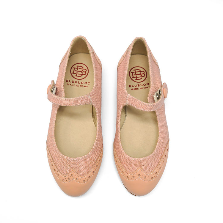 Blublonc Celia Salmon Linen Wingtip Mary Jane