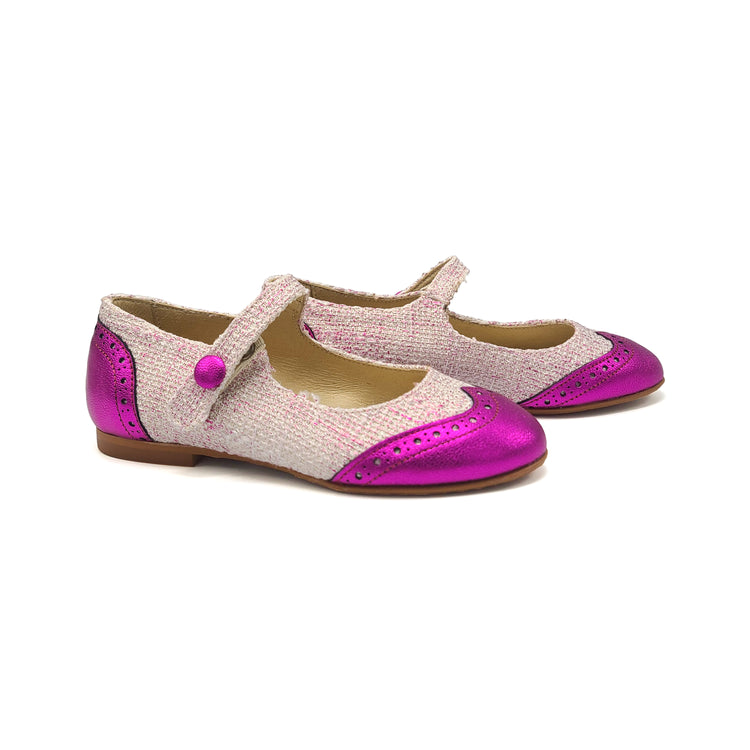 Blublonc Celia Magenta Linen Wingtip Mary Jane