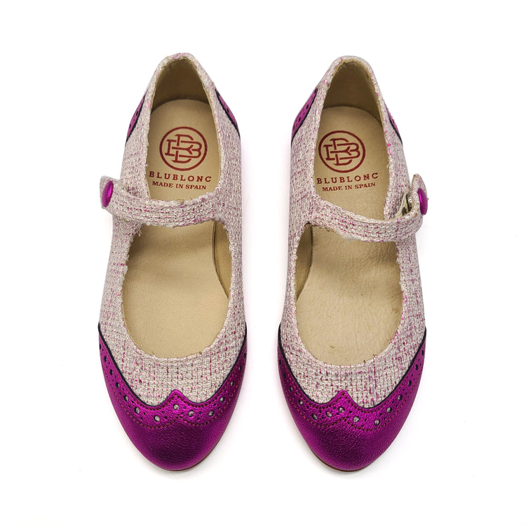 Blublonc Celia Magenta Linen Wingtip Mary Jane