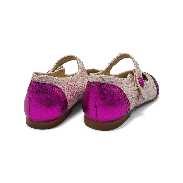 Blublonc Celia Magenta Linen Wingtip Mary Jane