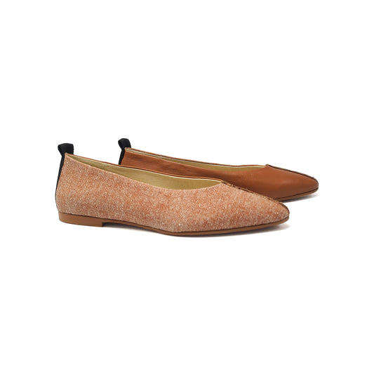 Blublonc Manda Cognac Linen Two Toned Pointed Ballet Flat