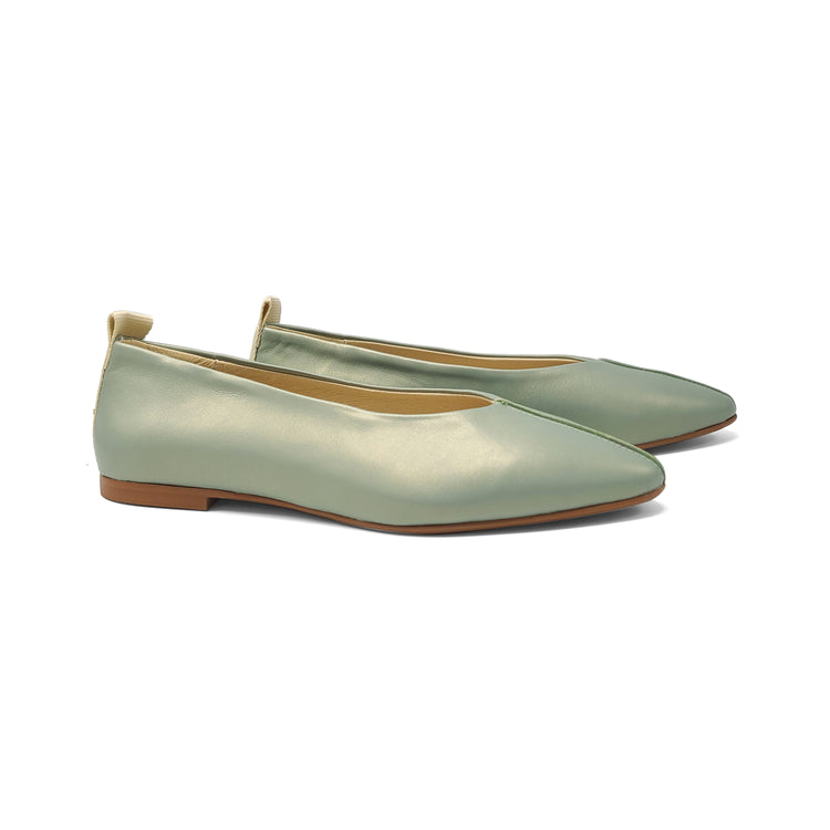 Blublonc Manda Mint Green Shimmer Pointed Ballet Flat