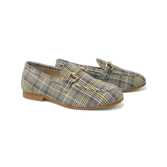 Brunellis Black White Yellow Plaid Slip On Chain Loafer S-18