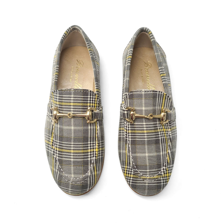 Brunellis Black White Yellow Plaid Slip On Chain Loafer S-18