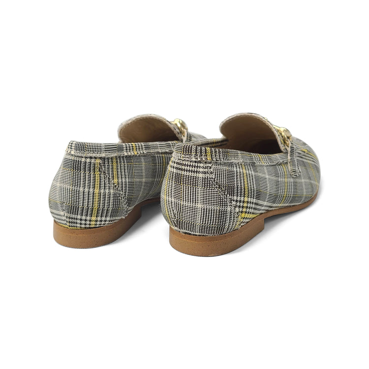 Brunellis Black White Yellow Plaid Slip On Chain Loafer S-18