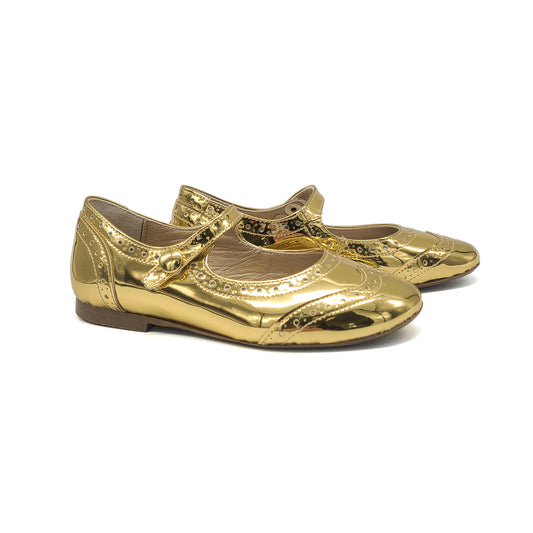 Brunellis Gold Mirror Patent Wingtip Mary Jane S-24