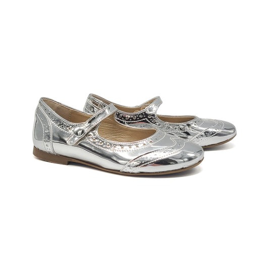 Brunellis Silver Mirror Patent Wingtip Mary Jane S-24