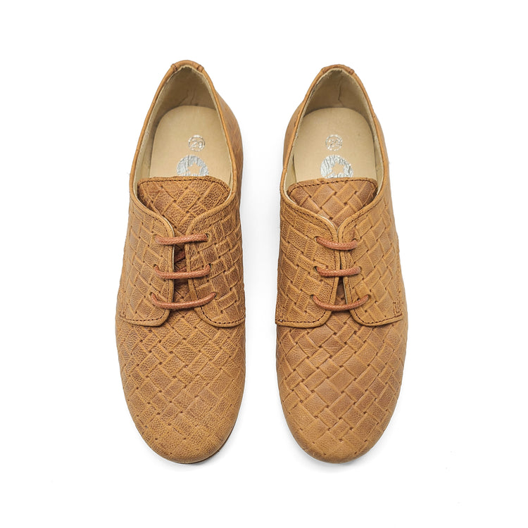 LMDI Blucher Tan Basket Weave Lace Dress Shoe