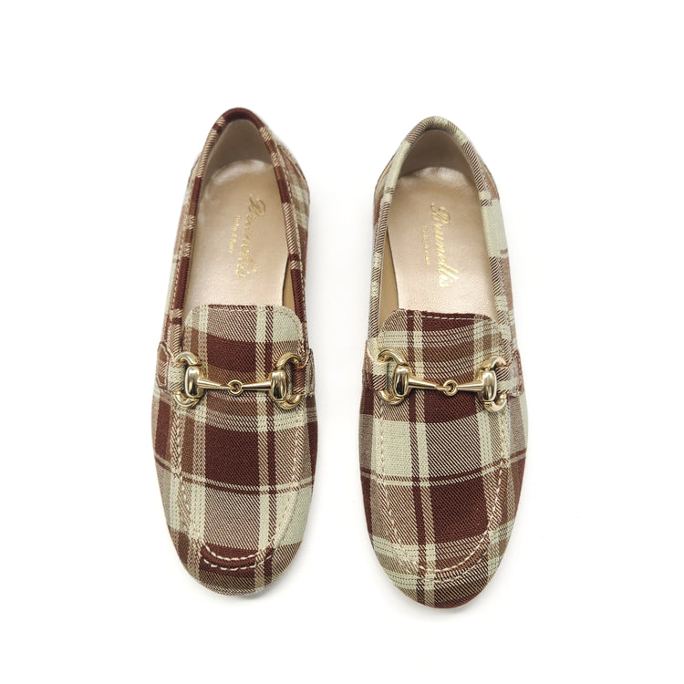 Brunellis Brown Mint Plaid Chain Loafer S-18