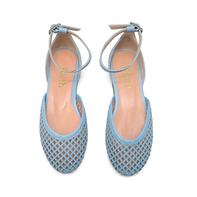 Ruth Secret Sky Blue Net Ankle Strap Dress Shoe 3729