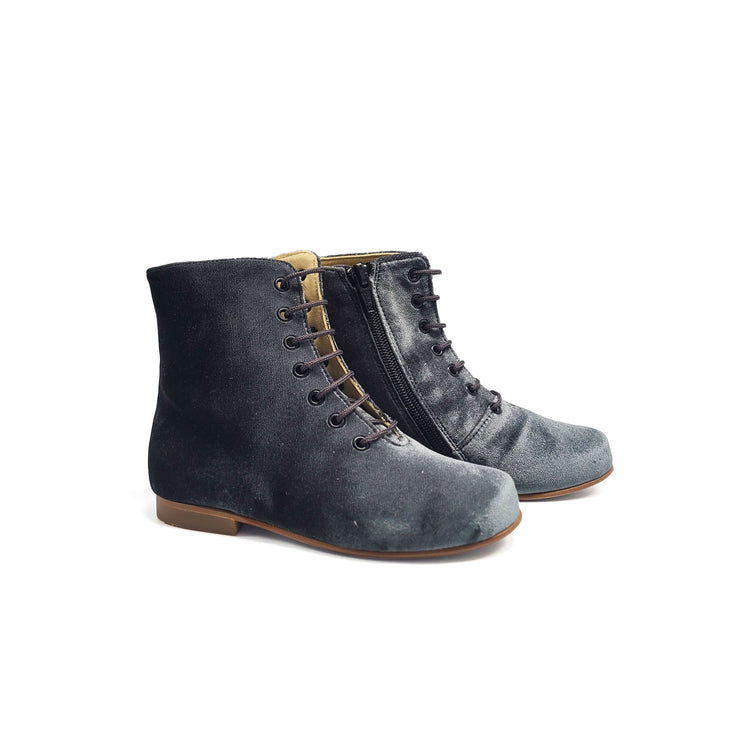 LMDI Grey Velvet Lace Up Bootie 137186