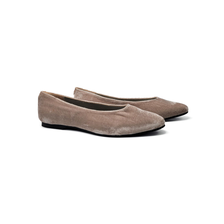 Geppettos Taupe Velvet Pointed Ballet