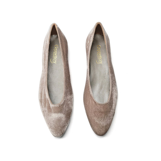 Geppettos Taupe Velvet Pointed Ballet