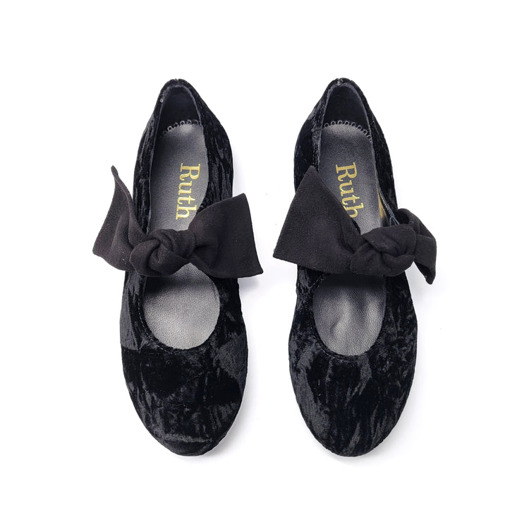 Ruth Secret Black Crushed Velvet Bow Mary Jane 3304