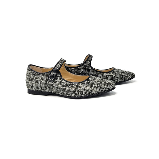 LMDI Black White Tweed Pointed Mary Jane 137018A