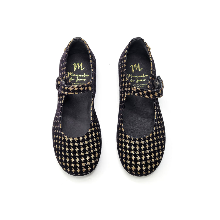 Manuela De Juan Black Gold Houndstooth Mary Jane S2108