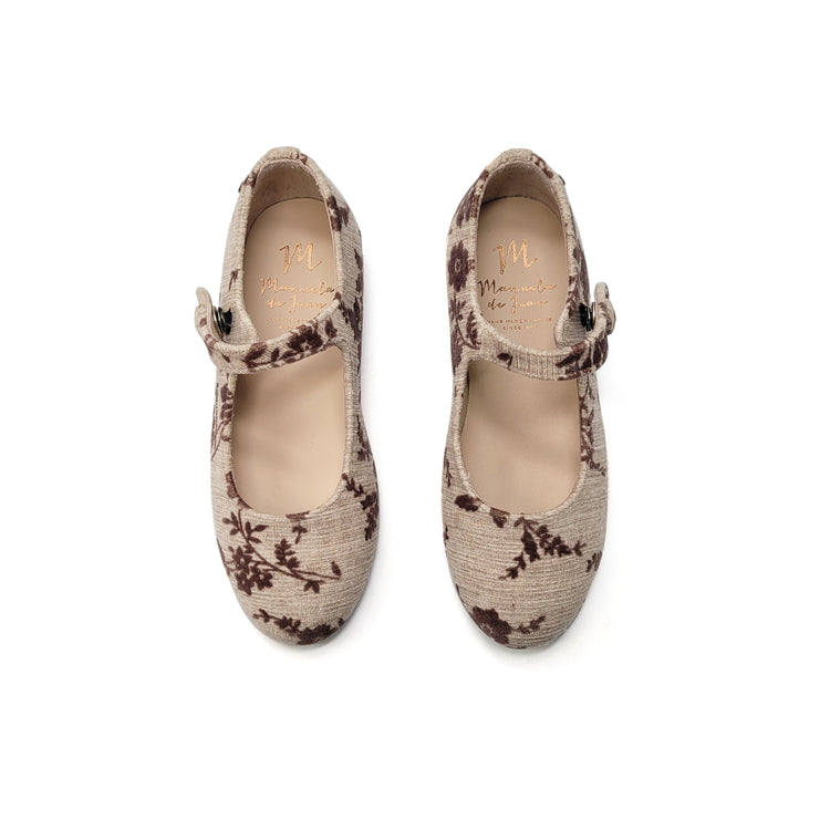 Manuela De Juan Taupe Floral Mary Jane S2970