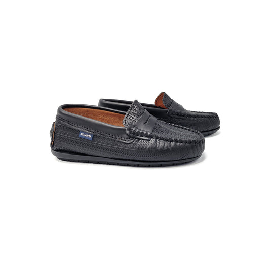 Atlanta Mocassin Black Aztech Print Penny Loafer 032