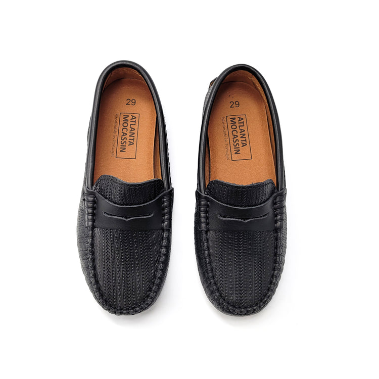 Atlanta Mocassin Black Aztech Print Penny Loafer 032