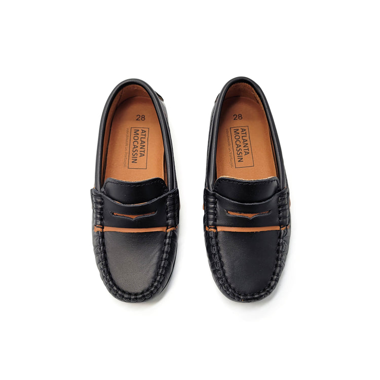 Atlanta Mocassin Black Cognac Trim Penny Loafer 032