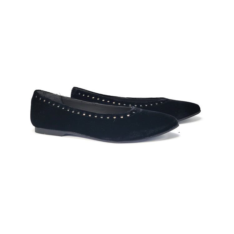 Geppettos Black Velvet Stud Ballet Flat 102063C