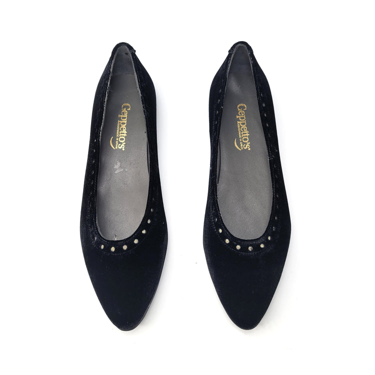 Geppettos Black Velvet Stud Ballet Flat 102063C