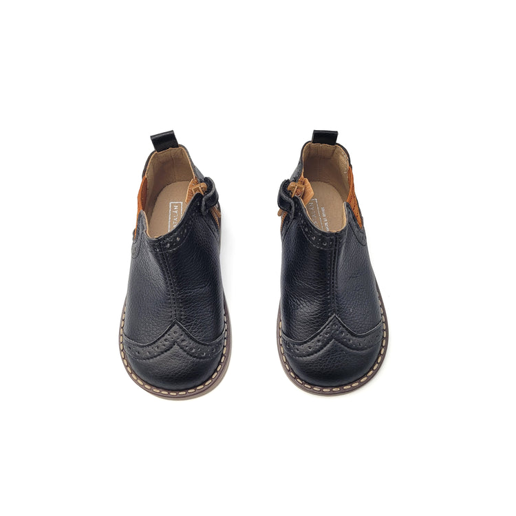 Maria Catalan Black & Camel Wingtip Baby Bootie