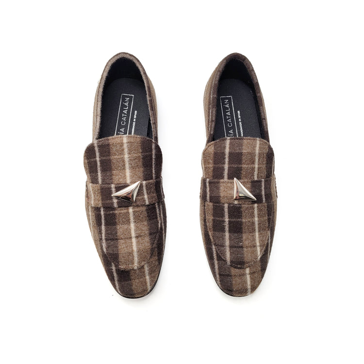 Maria Catalan Brown Plaid Wool Loafer CESAR004