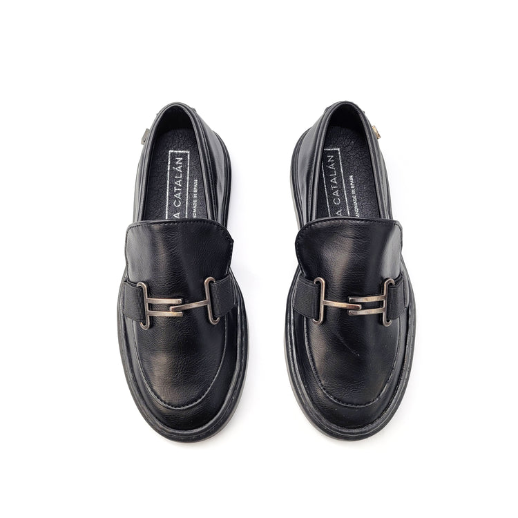 Maria Catalan Black Leather Chain Slip On Sneaker