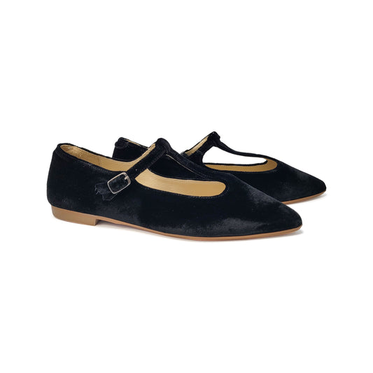 LMDI Black Velvet T Strap Dress Shoe W2