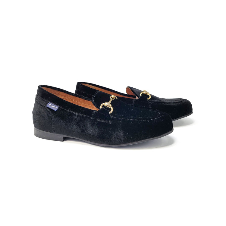 Atlanta Mocassin Black Velvet Chain Loafer 16345