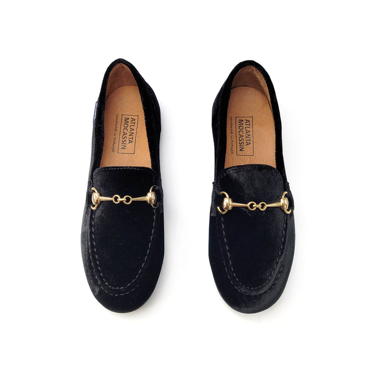 Atlanta Mocassin Black Velvet Chain Loafer 16345