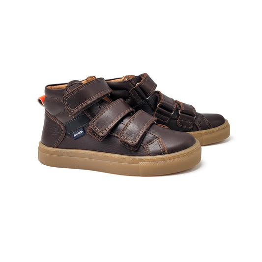 Atlanta Mocassin Brown Three Strap Velcro High Top Sneaker 021