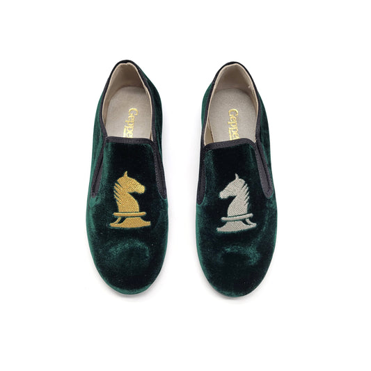 Geppettos Green Velvet Chess Embroidery Smoking Shoe 138507B