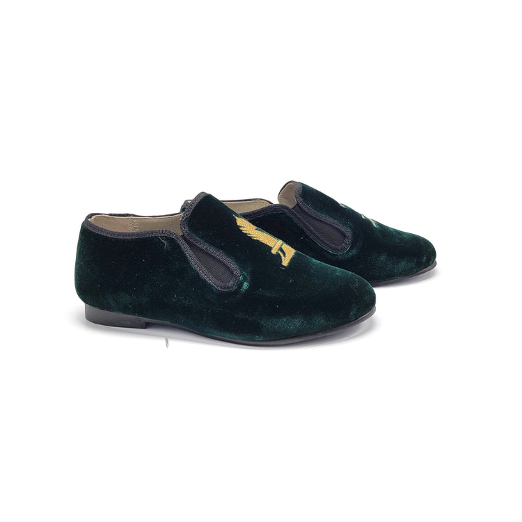 Geppettos Green Velvet Chess Embroidery Smoking Shoe 138507B