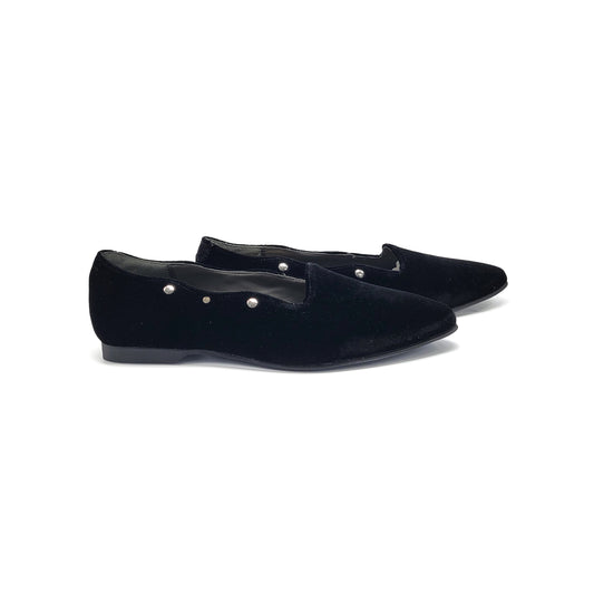 Geppettos Black Velvet Studded Pointed Slip on 102163A