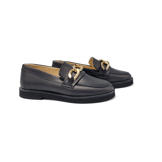 BRUNELLIS Black Leather Gold Chain Loafer BR107