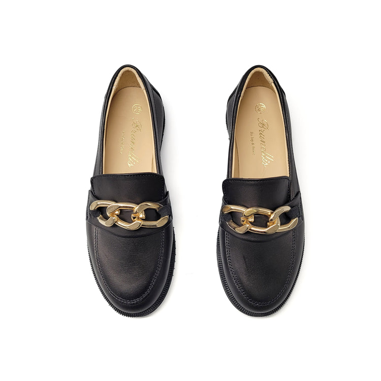 BRUNELLIS Black Leather Gold Chain Loafer BR107