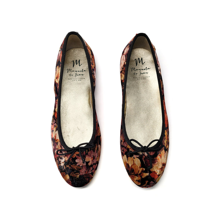 Manuela De Juan Floral Black Ballet Flat S2373