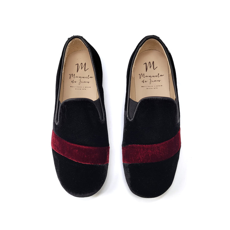 Manuela De Juan Black Velvet Burgundy Stripe Smoking Shoe S3064