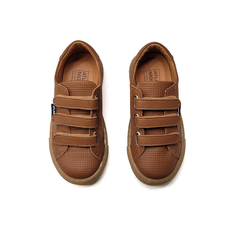 Atlanta Mocassin Brown Square Three Strap Velcro 523