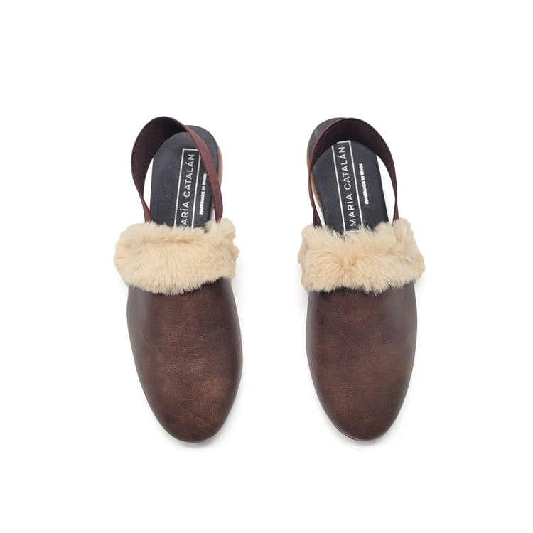 Maria Catalan Brown Fur Slingback 605715