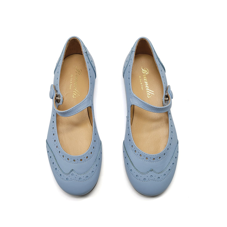 Brunellis Celeste Blue Wingtip Mary Jane S24